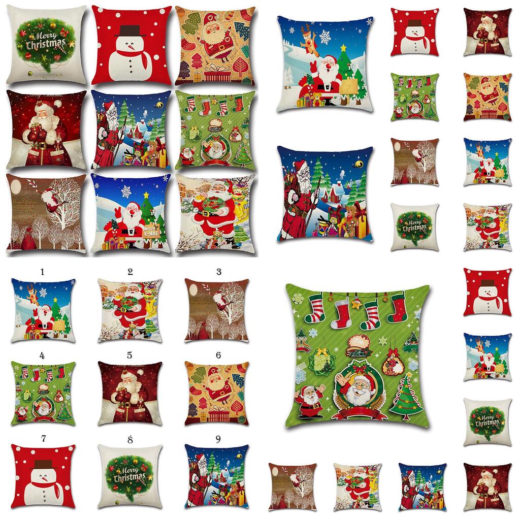 Charming Happy Christmas Linen Sofa Cushion Cover Vibrant Holiday Decoration