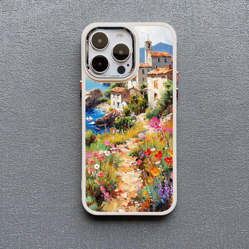 Seaside Flower Town Silicone Phone Case For iphone 16 15 14 13 12 11 Pro Max 7 8 plus X XR XS Shockproof Soft Shell Cover
