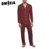 GMXIA Spring, Summer and Autumn Men's Pajamas Set Long-sleeved POLO Neck  Solid Colour Cardigan Homewear
