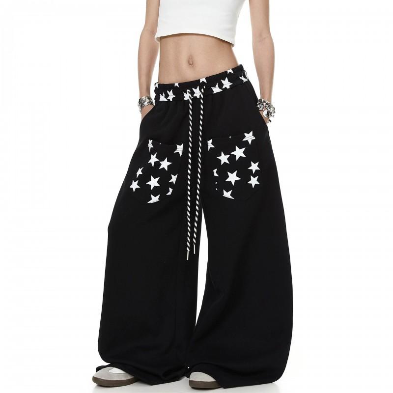 American Style Reverse Wear Star Print Curved Sweatpants Loose Wide Leg Pants Jazz Dance