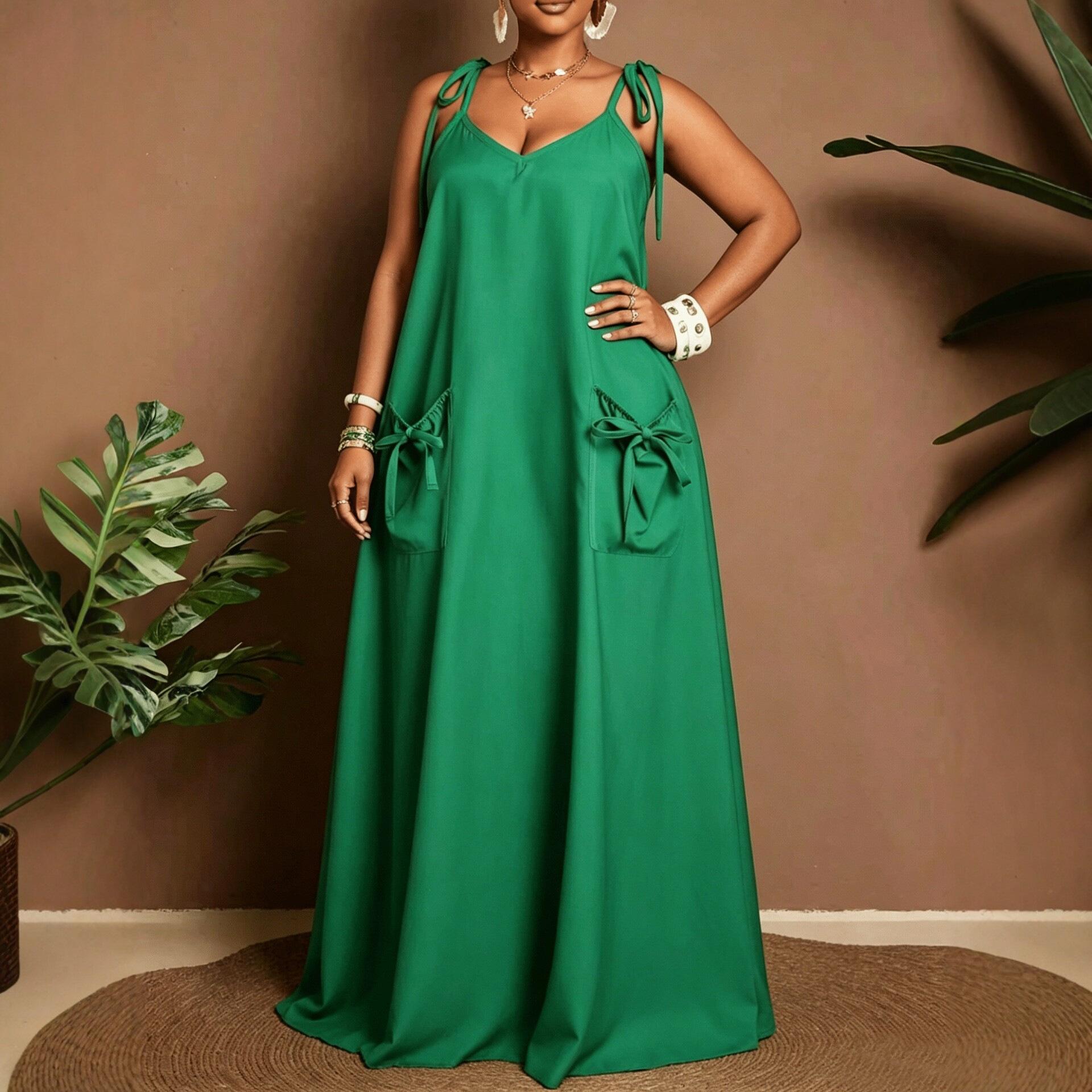 Plus Size Solid Color Spaghetti Strap Loose Slimming Midi Dress For Women 0XL