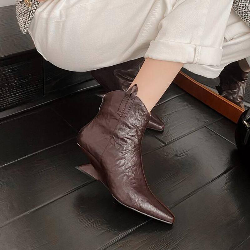 Fashion Womens Ankle Boots 2024 Spring Winter Autumn Genuine Leather Shoes for Female Chelsea Short Boot Chunky Heel Pointed Toe Casual