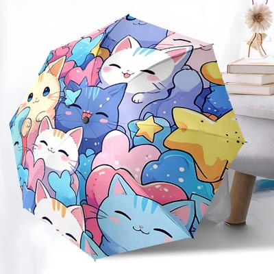 1 Stück Katzen Kawaii Automatisches Öffnungs-/Schließschirm, Winddicht, Faltbarer Kompakter Schirm mit Leichtem Design für Damen/Herren126