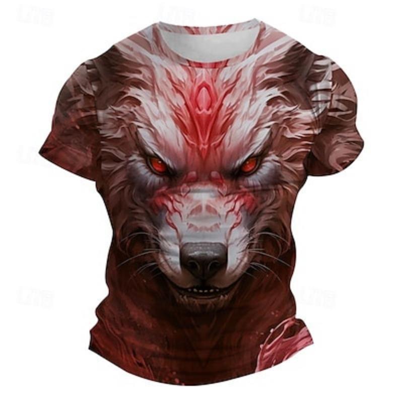 Men's Graphic Wolf T-shirt Short Sleeve T-shirt 3D Printing Crew Neck Shirt Subculture Sports Outdoor Vacation Summer Clothing