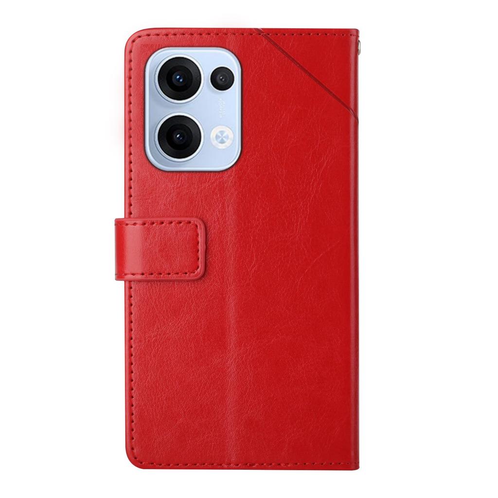 For Oppo Reno13 5G (Global) Case with Wrist Strap Y Shaped Lines Imprint Leather Phone Cover