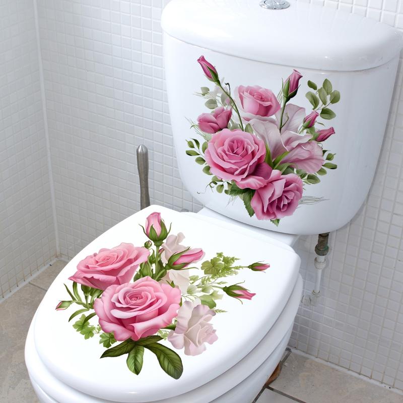 1PCS 30cm Pink Rose Bathroom Waterproof Toilet Cover Toilet Sticker Self-adhesive Sticker Decoration For Toilet