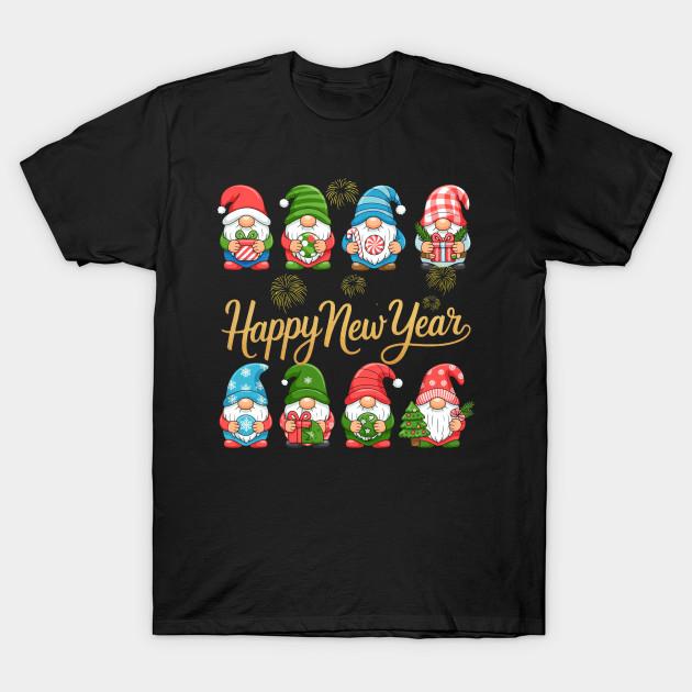 

Men Black Print T-shirt Happy New Year Gnomes Party New Years Eve No-Cut Transfer Paper Print Cotton Tshirt 4XL чорний