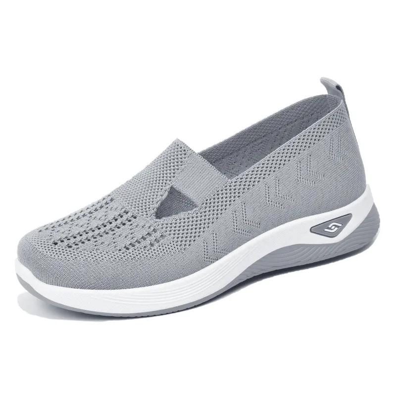 2025 Spring Breathable Knitted Sports Shoes for Women, Large Sized Hollow Soft Soled Flat Shoes for Women, Non Slip Casual Shoes