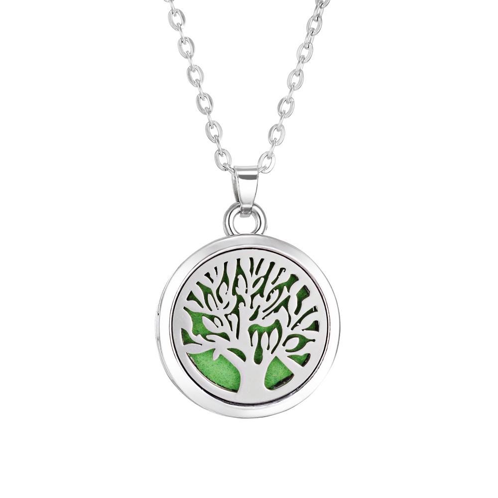 Stainless Steel Fashion Tree of Life Aromatherapy Necklace Essential Oil Diffuser Perfume Locket Pendant Women Jewelry Gift
