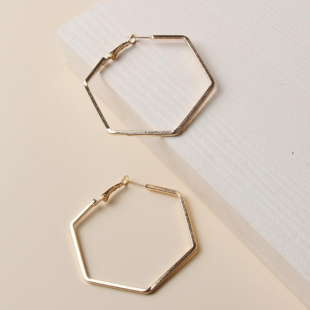Geometric Contemporary Hexagon Ear Rings With Electroplated Gold For Women