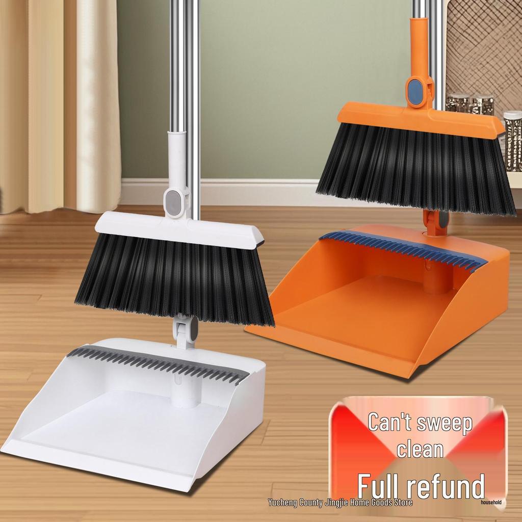 Folding Broom & Dustpan Set - Large, Thick, Non-Stick Hair Sweeper for Bathroom Cleaning