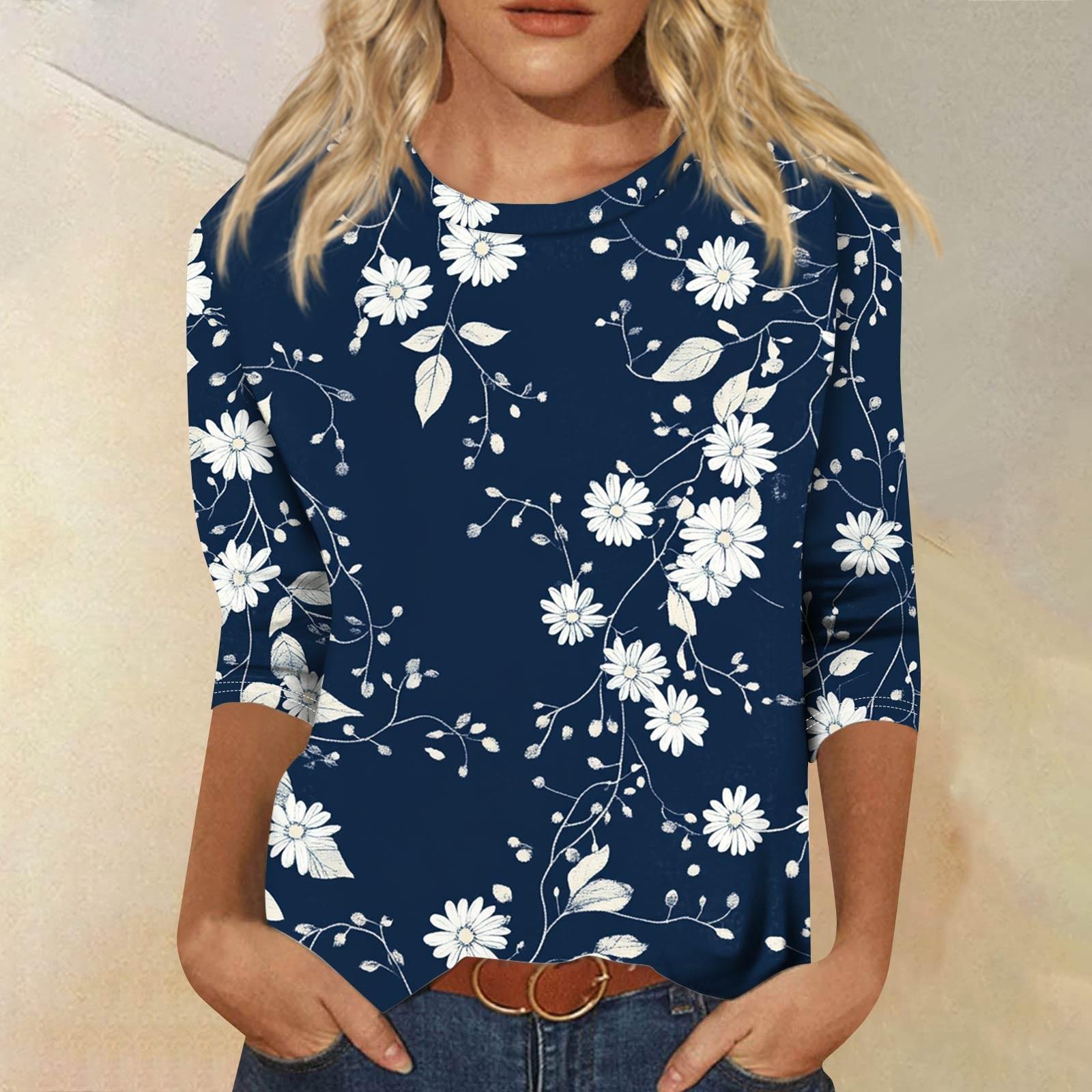 

Женская модная повседневная свободная футболка с круглым вырезом и рукавами 3/4 с принтом, женский топ S