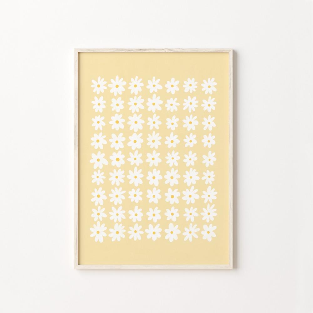 Flower Wall Art Canvas Print Natural Pastel Daisies Floral Illustration Poster Botanical Market Living Room Bedroom Decoration