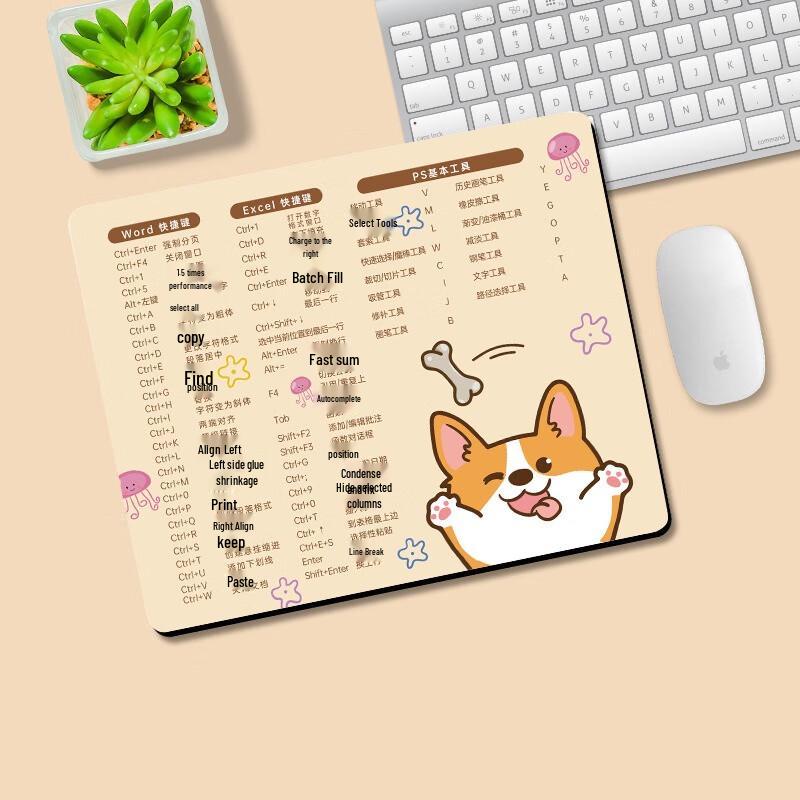 Fumede Thickened Office Shortcut Key Mouse Pad with Corgi Design