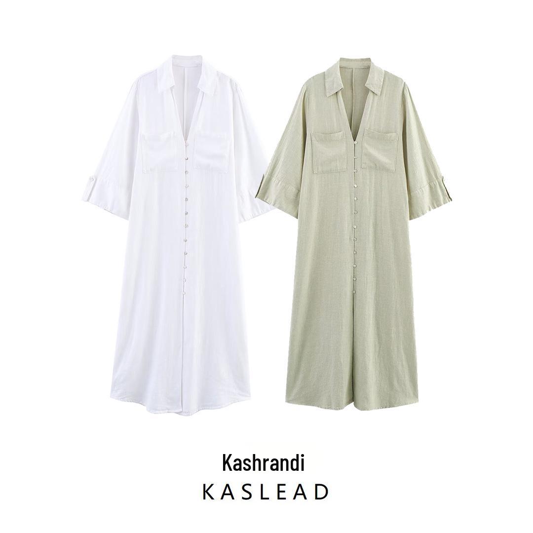 

Summer 2025 Women s Fashion: European & American Style Linen Shirt Dress XS