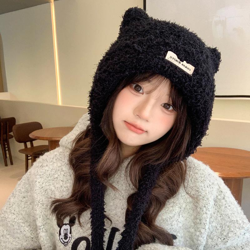 Korean New Autumn and Winter Hat for Women Cute Bear Ear Knitted Wool Hat for Winter Warm Plush Ear Protection Hat Thick