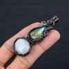 Labradorite & Moonstone Pendant, Handmade Gemstone 999 Copper Wire Wrapped Pendant Antique Jewelry, For Gift Silver Jewelry
