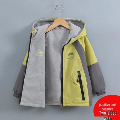 2025 New Boys' Reversible Fleece-Lined Windbreaker: Waterproof Jacket for Kids - Two-Sided Wear for Spring & Autumn.