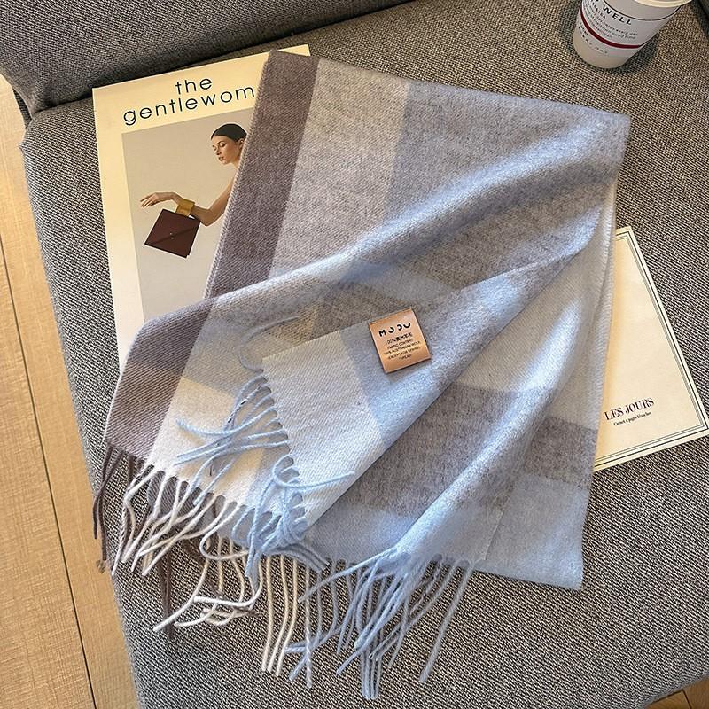 100% Wool Plaid Scarf Men Women Winter Warm Knit Short Shawl Unisex Fashion Accessory
