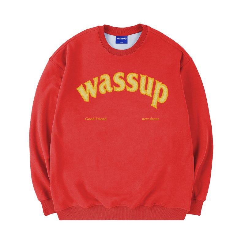 Wassup Heods Heavyweight Sweatshirt for Men, Fleece-Lined, American High Street Fashion Brand, Autumn and Winter Couple Style, Crew Neck Pullover Top