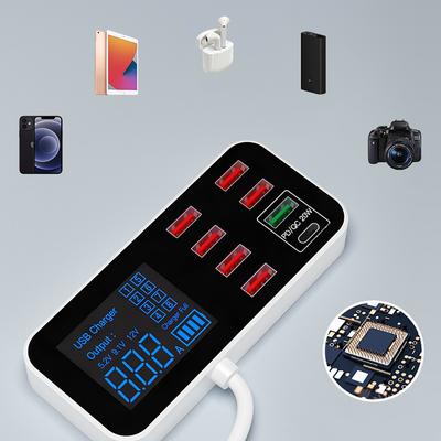 Multi 8 Port Type C USB Fast Charger Quick Charge QC 3.0 PD Charging Station 40W