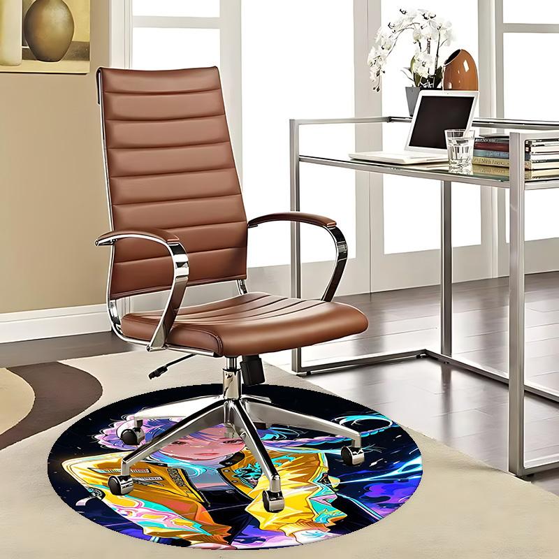 1pc Anime Design Round Carpet for Office Chair Mat, Non-Slip Rug Suitable for Home Decor, Living Room, Bedroom