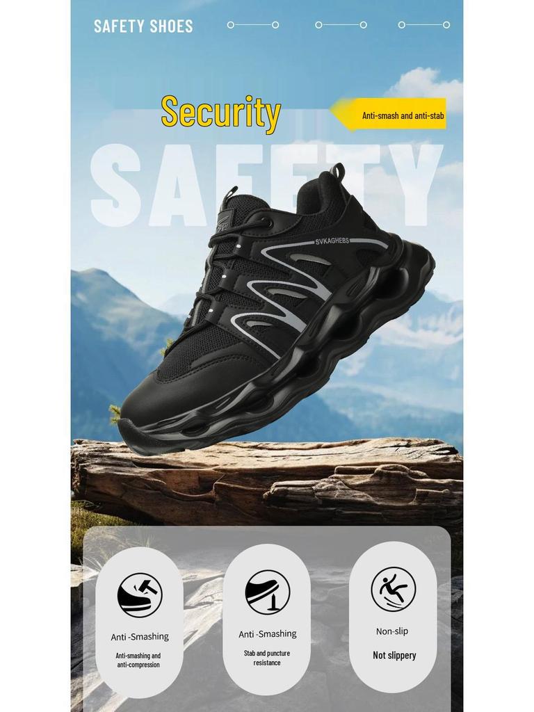 Men's Lightweight Steel Toe Safety Shoes - Anti-Fatigue, Anti-Smash, Anti-Puncture, Soft Sole, Ideal for Warehouse and Workshop Work.