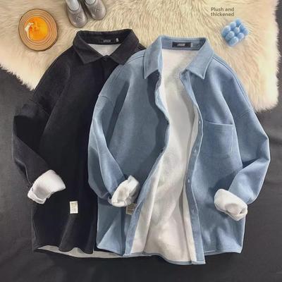 Men's Long Sleeve Corduroy Shirt - 2024 Autumn/Winter Korean Style Warm Casual Jacket with Plus Velvet