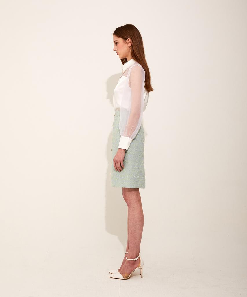 Chaenyuyog Heart Tweed H-Line Midi Skirt [Green]