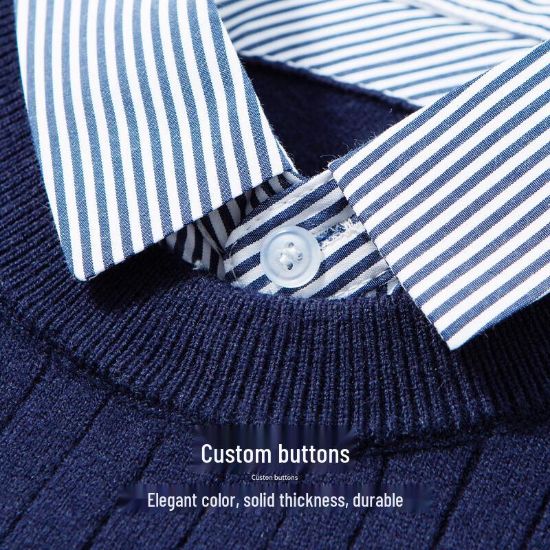 Hodo Men's Wool Blend Shirt Collar Faux Two-Piece Sweater