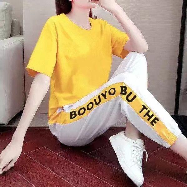 Summer new running refreshing and comfortable solid color sportswear crew neck design women's fashion simple two-piece set