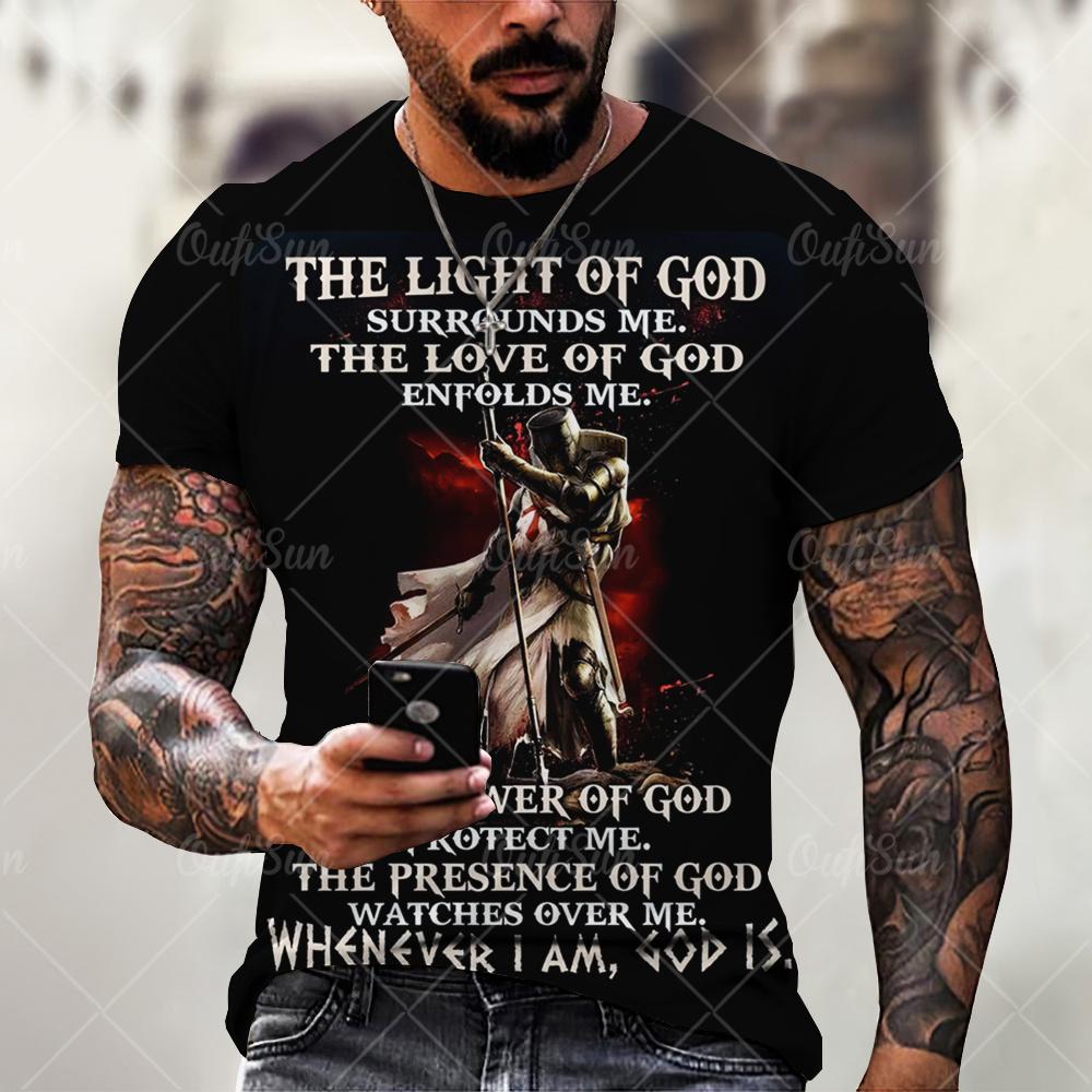 Retro Knights Templar Cross Print Unisex's T-shirts Summer Casual Loose Round- Neck Tee Shirt Sports Tees Oversized T Shirt For Unisex