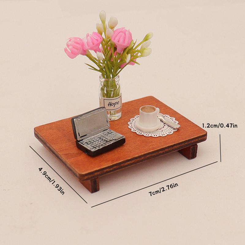 6Pcs Simulation Miniature Computer Low Table Coffee Vase Ornament Dollhouse Accessories Leisure Scene Props