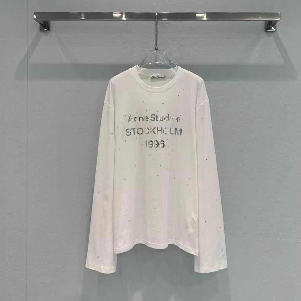 Tricou lung pentru femei 1996 cu imprimeu oglindă și strasuri, cu mânecă lungă