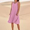 Abiti estivi da donna, larghi, casual, senza maniche, per le vacanze in spiaggia, con tasche, abito canotta