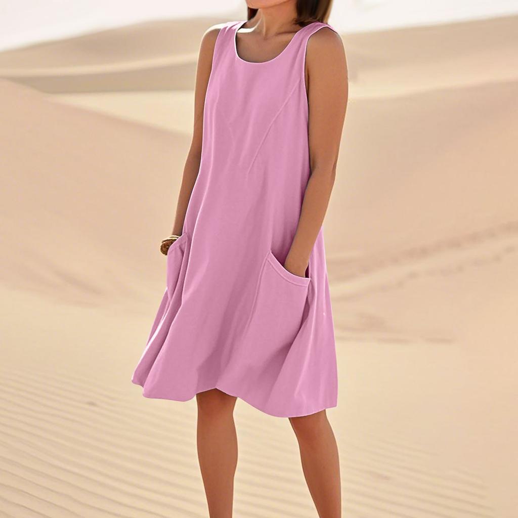 Abiti estivi da donna, larghi, casual, senza maniche, per le vacanze in spiaggia, con tasche, abito canotta