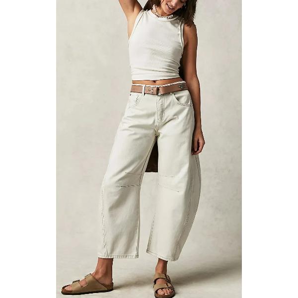 Washed Jeans Women Wide Leg Pants Denim High Waist Vintage Pockets Solid Basics Loose Fit Ankle Length Trousers