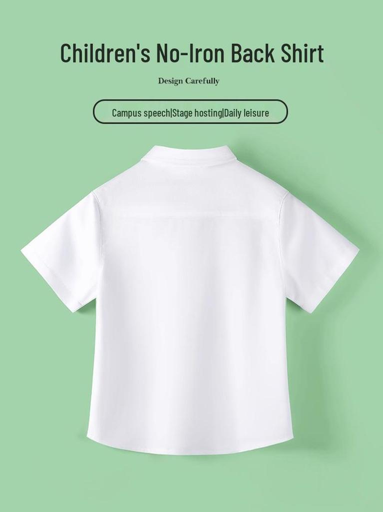 Children's White Short Sleeve School Uniform Shirt - Unisex, All Seasons, Small To Large