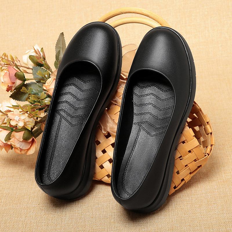 Low Heel Round Toe Work Shoes Black Single Shoes Professional Formal Shoes Women's Shoes Comfortable Middle-Aged Leather Shoes