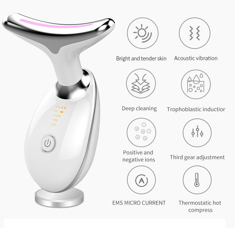Neck Beauty Instrument - Anti-Wrinkle, Lifting, LED Light Therapy, EMS, 45°C Heat, Rechargeable