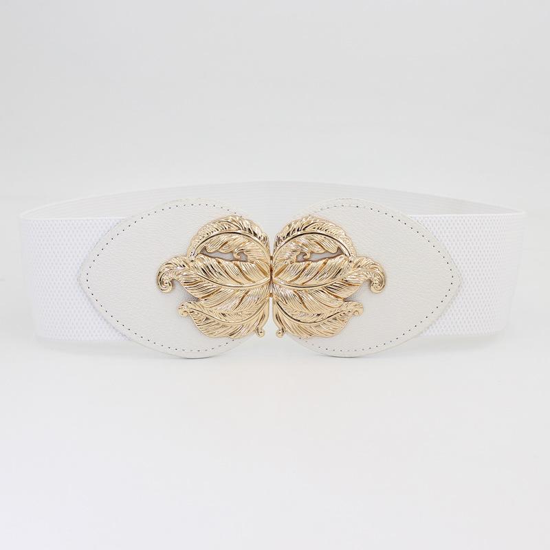 Elastic Belt Women'S Dress Down Jacket Coat Decorative Gold Leaf Pair Buckle Elastic Wide Waist Seal