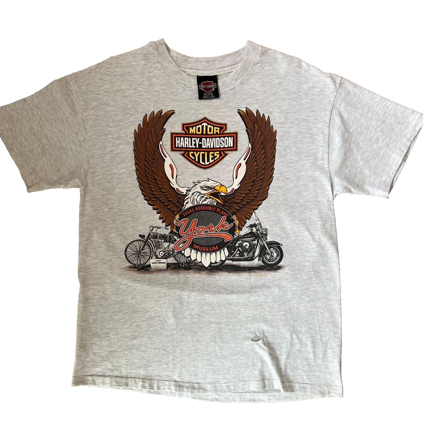 Vintage Harley Davidson Shirt L Gray 90s Final Assembly Plant Biker Eagle Art 2XL