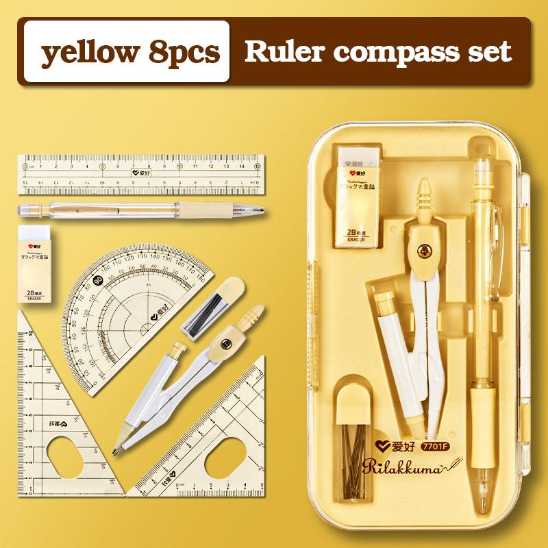 8-Piece Math Drawing Set,Drawing Tools,Including Compass,Ruler,Set Square,Protractor, Eraser,And Mechanical Pencil,Compass Set