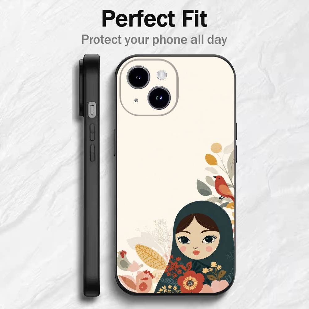 Matryoshka Art Russian Phone Case For 17 16 15 14 13 12 11 Mini XS XR X 6S 6 Pro Max Plus Black Soft Cover