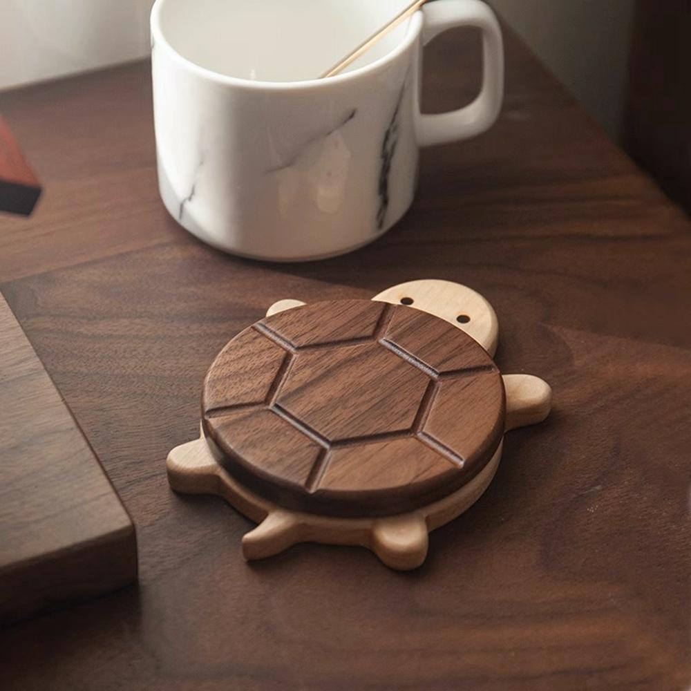 

Creative Turtle Shape Black Walnut Wood Coaster Dining Table Heat Resistant Cup Mat Type A