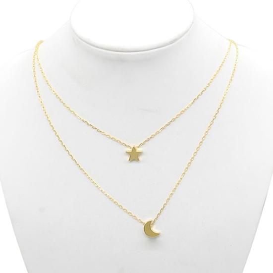 Women's Sexy Star Moon Double-Layer Vertical Drop Bar Pendant Charm Necklace