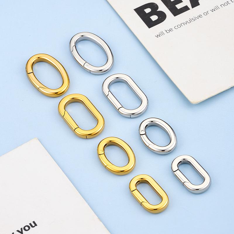 18k Gold Plated Stainless Steel Oval Spring Ring Clasp Push Gate Ring Connector Waterproof Accessories for DIY Jewelry Making
