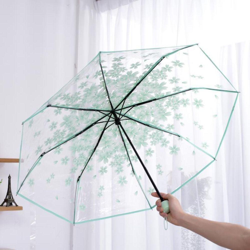 Funny Folding Umbrella Windproof Manual Umbrella Korean Cherry Blossom Transparent Umbrella  Home