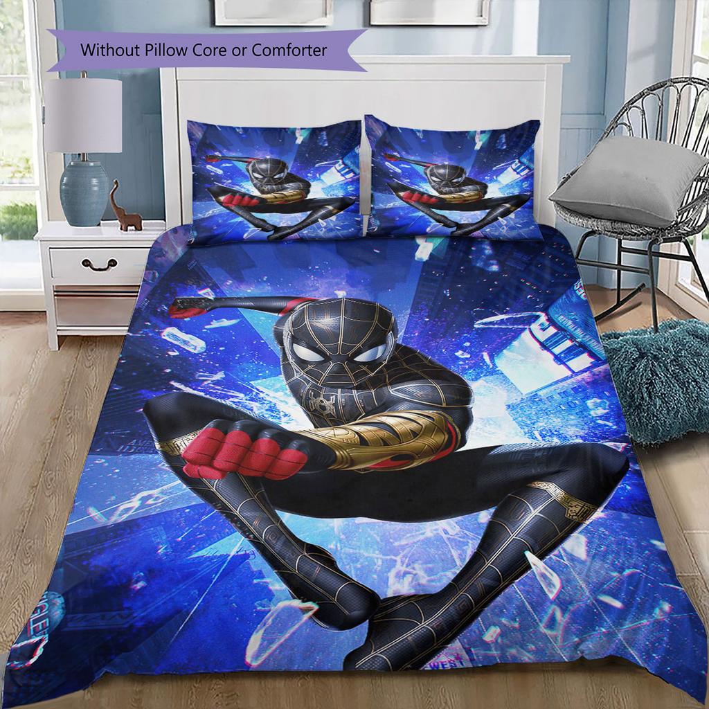 Super soft three-piece bedding set with a cool Spider-Man pattern  (1*Duvet Cover + 2*Pillowcase, Without Core)