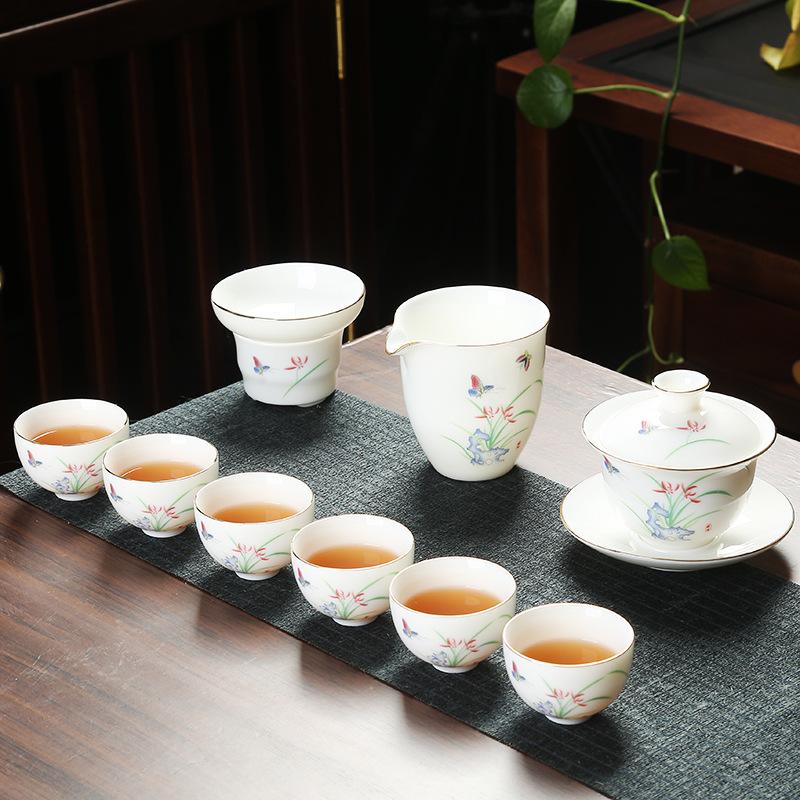 Good value goods suet jade porcelain kung fu tea set business merchandise gifts can be done